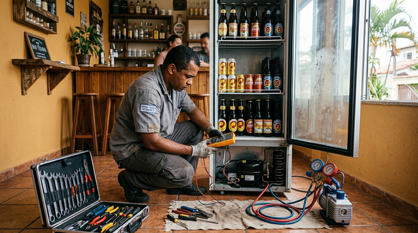 Substituição de termostato de cervejeira em serviço técnico em São José do Rio Preto‑SP
